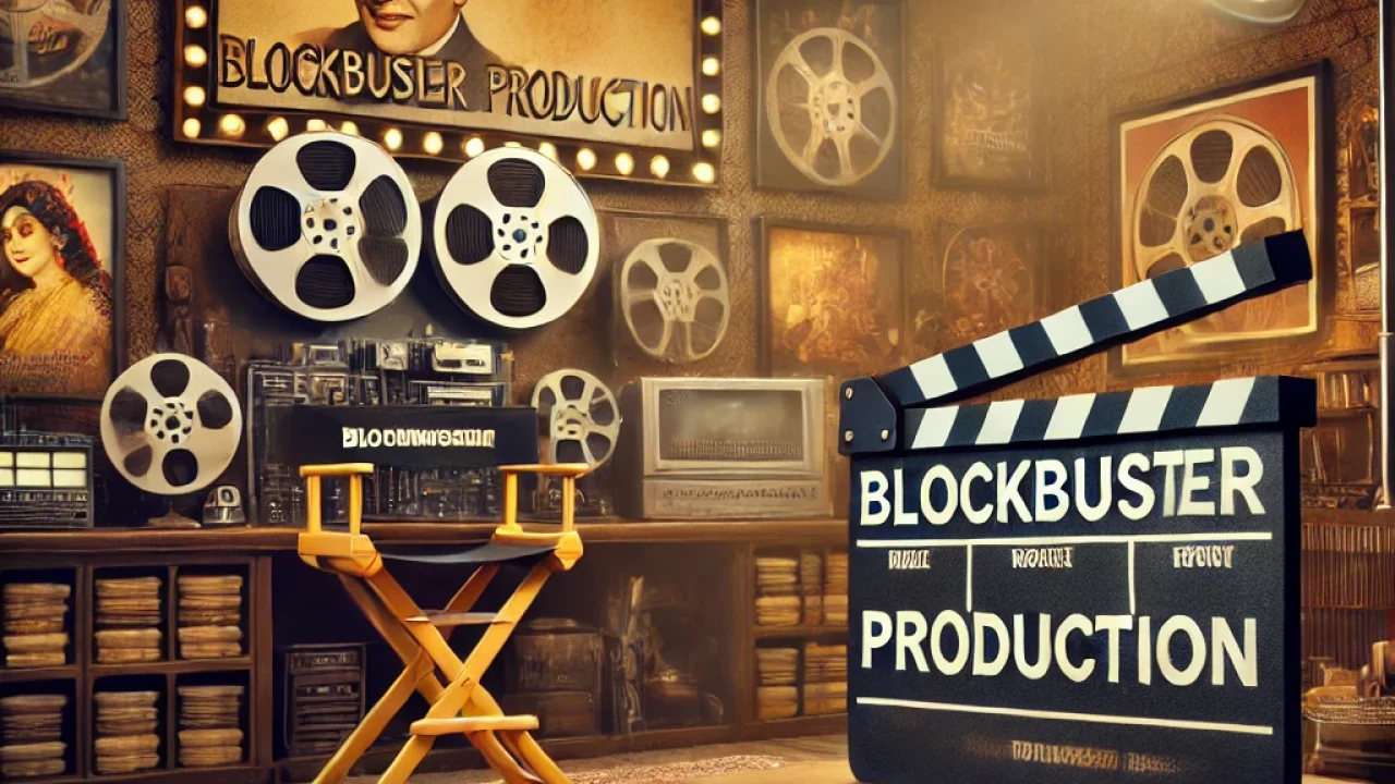 DALL·E 2025-02-12 11.48.11 – A retro Bollywood-inspired video production setup. The scene features a classic film editing studio with vintage movie posters, reel projectors, and a DALL·E 2025-02-12 11.48.11 - A retro Bollywood-inspired video production setup. The scene features a classic film editing studio with vintage movie posters, reel projectors, and a